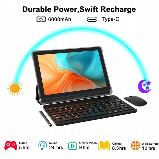 10.1 colio planšetinis kompiuteris Android 15 IPS 4GB/128GB + klaviatūra, pelė, dėklas, rašiklis Valiron