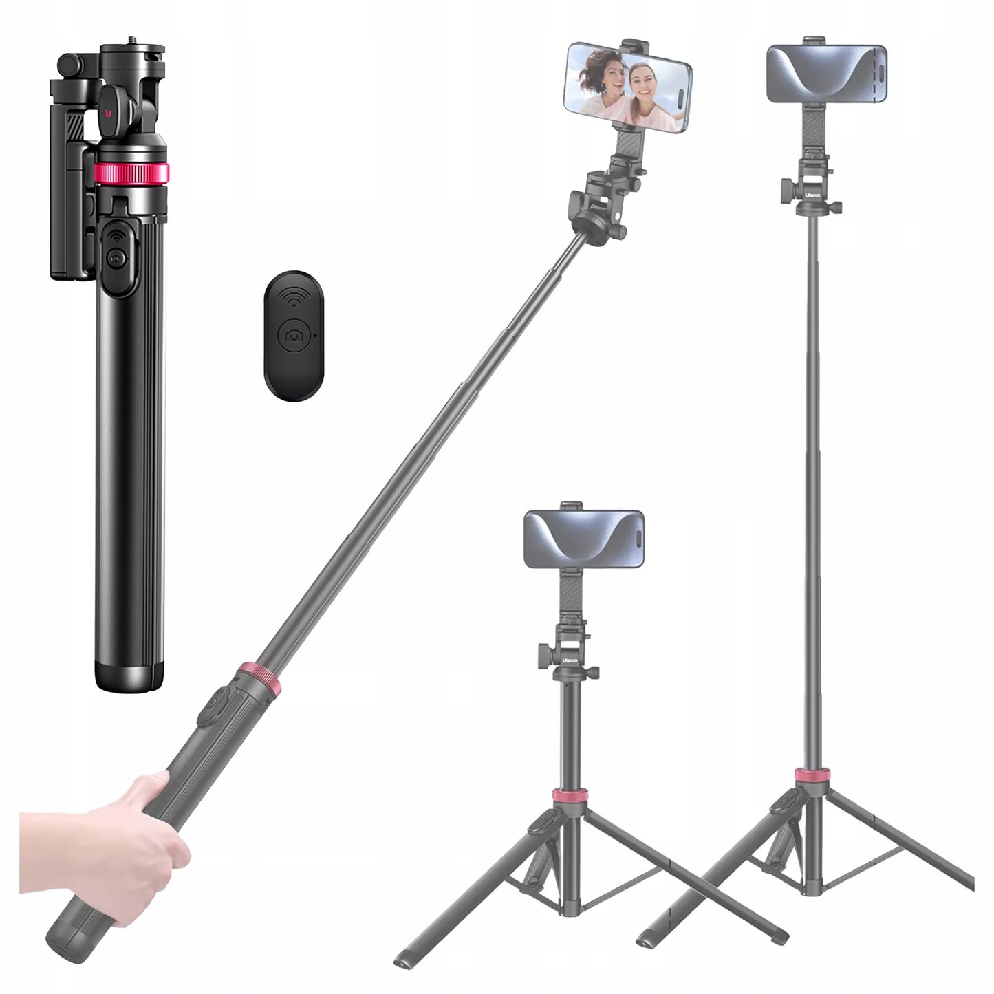 Aliumininis trikojis ULANZI MT-78 išmaniajam telefonui ir sisteminiam fotoaparatui + BT nuotolinio valdymo pultelis