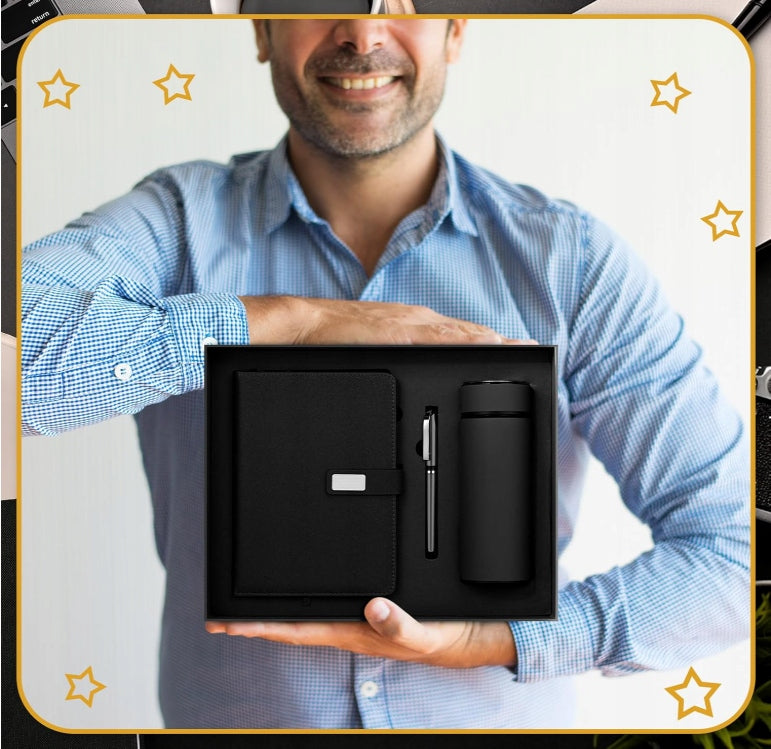 Dovanų rinkinys: Termosas su LED ekranėliu, rašiklis, užrašų knygelė. Dovana šventėms.