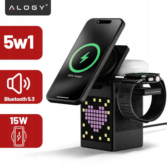 5-in-1 belaidis indukcinis QI įkroviklis, skirtas MagSafe, iPhone, AirPods ir Watch