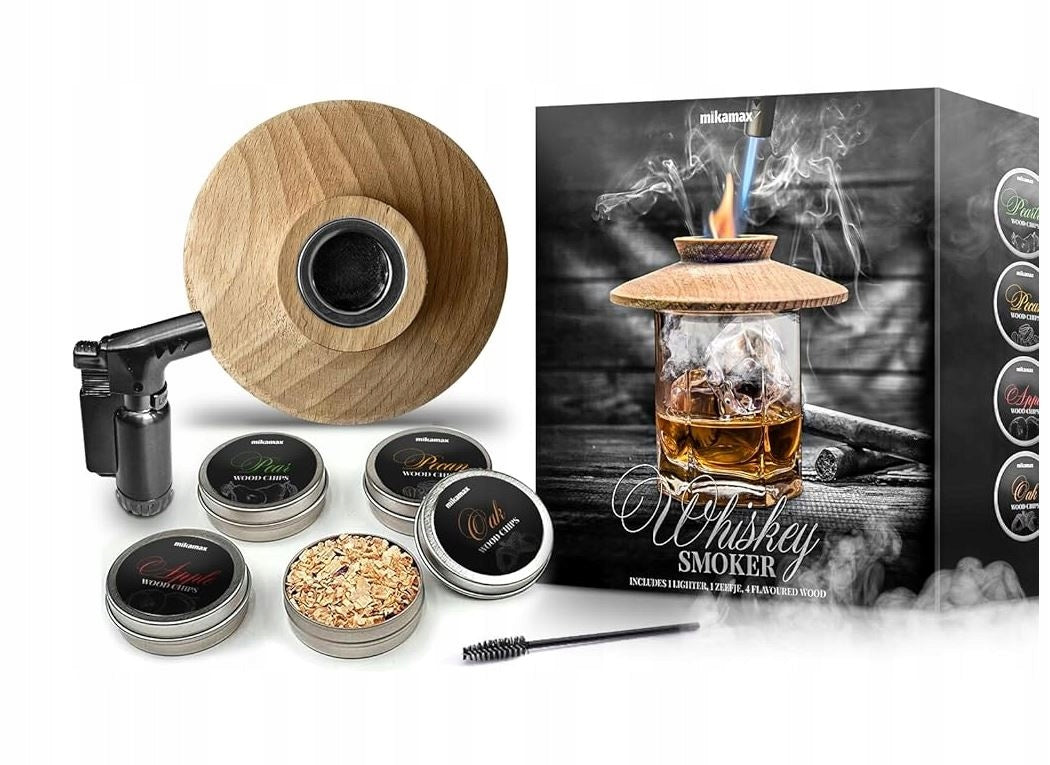 RŪKYMO RINKINYS WHISKY SMOKER + MEDIENOS DROŽLĖS - DOVANA VAIKINUI, VYrui