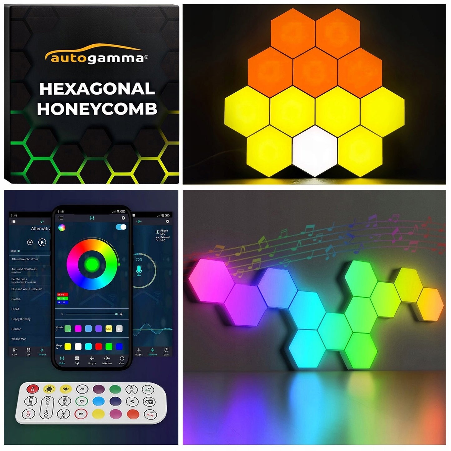 Žaidimų apšvietimas Hexagon Ambience LED RGB dekoracija su programėle ir pulteliu, 12 vnt.