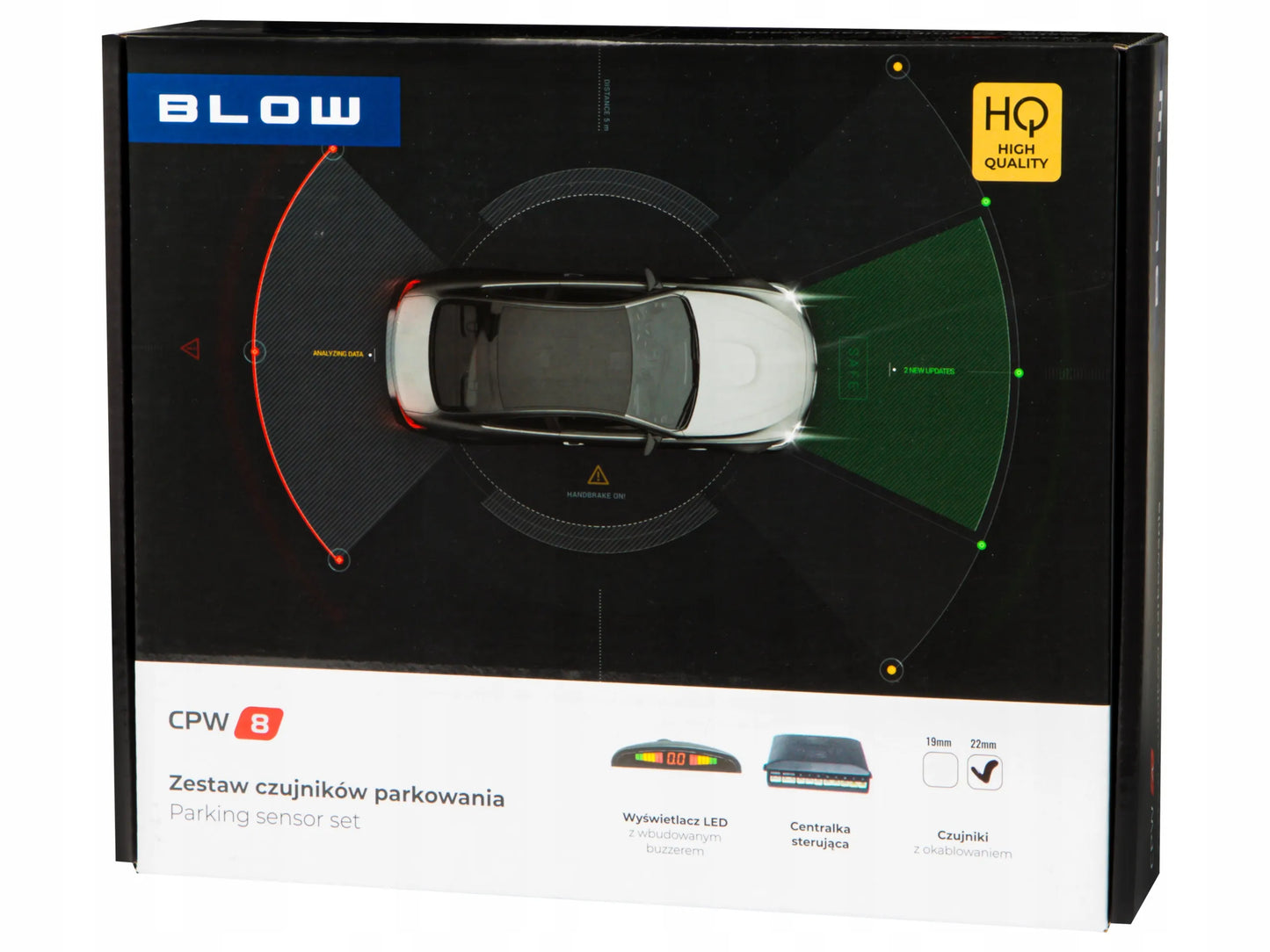8x automobilių parkavimo jutikliai su garsiniu signalu ir ekranu, priekinis ir galinis rinkinys, juodi