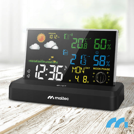 Belaidė orų stotelė su termometru, higrometru, barometru ir lauko jutikliu