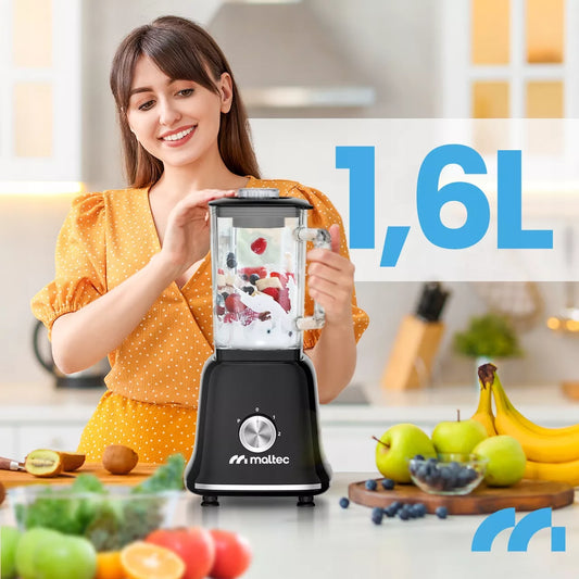 Stiklinis maišytuvas kokteiliams ir glotnučiams, malūnėlis, 2 buteliukai, didelis 1600 ml