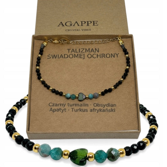 Natūralių akmenų apyrankė su juoduoju turmalinu – apsauginis amuletas