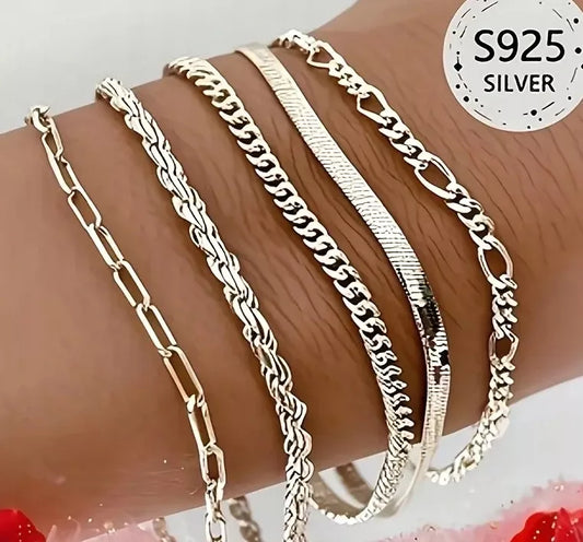 Sidabro 925 apyrankė – grandinėlė, 5 vnt rinkinys