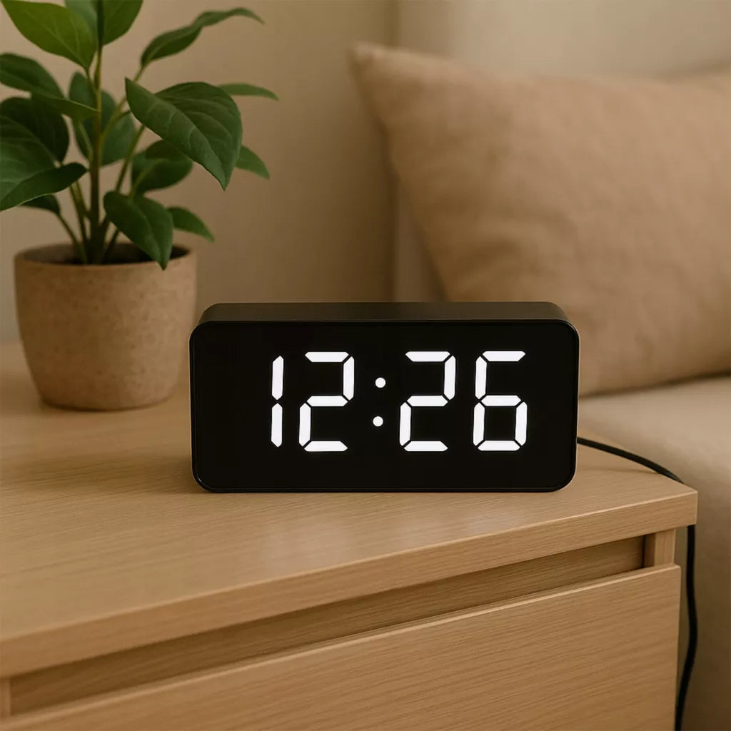 Skaitmeninis elektroninis žadintuvas, stalo/pastatomas LED termometras su žadintuvu