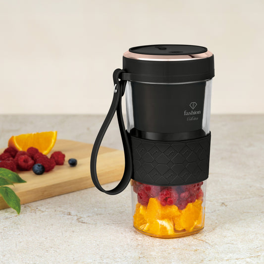 Nešiojamas Belaidis USB Blenderis Kokteiliams FTV-0176, 400 ml, Juodas su Rausvai Auksiniu Akcentu