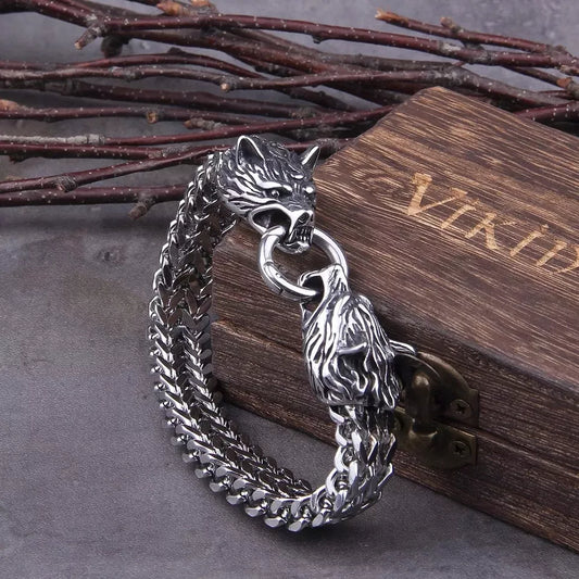 Vikingo vyriška apyrankė „Thor ir vilkas“, chirurginis plienas