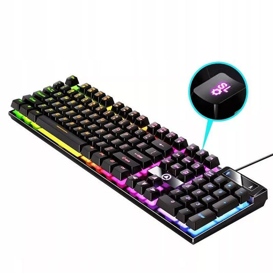 JUODA KLAVIATŪRA SU RGB APŠVIETIMU ŽAIDĖJAMS GAMING LED JUODA