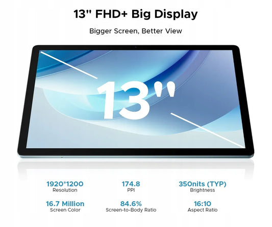 Planšetinis kompiuteris DOOGEE U13 13" FHD+, Android, 256 GB, 11000 mAh, 2,2 GHz, 13 MP, pilkas