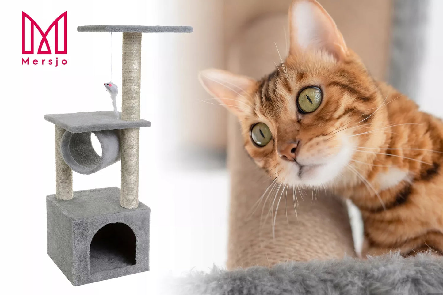 Kačių draskyklė namelis guolis draskymo stulpas žaislas bokštas sizalis 92cm