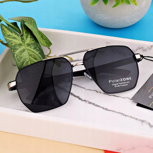 Vyriški poliarizuoti saulės akiniai Aviator stiliaus, juodi + auksiniai