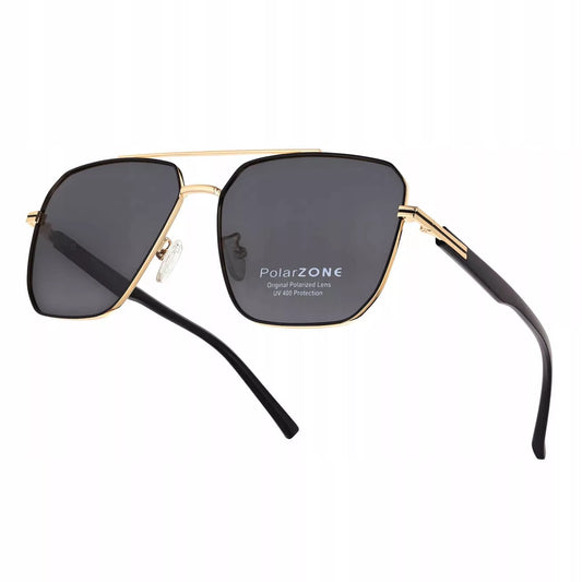 Vyriški Aviator stiliaus saulės akiniai, poliarizuoti, juodi su auksiniais akcentais