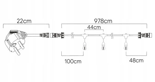 GIRLIANDA sodui ŠVIEČIANTIS LAIDAS 10m 20xE27 Komplektas su LED lemputėmis Berge