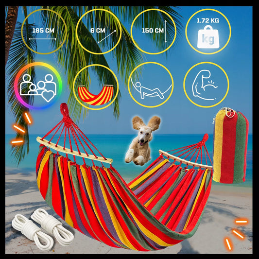 Sodo hamakas 2 asmenims, didelis turistinis, dvivietis su strypu, XXL 260x150