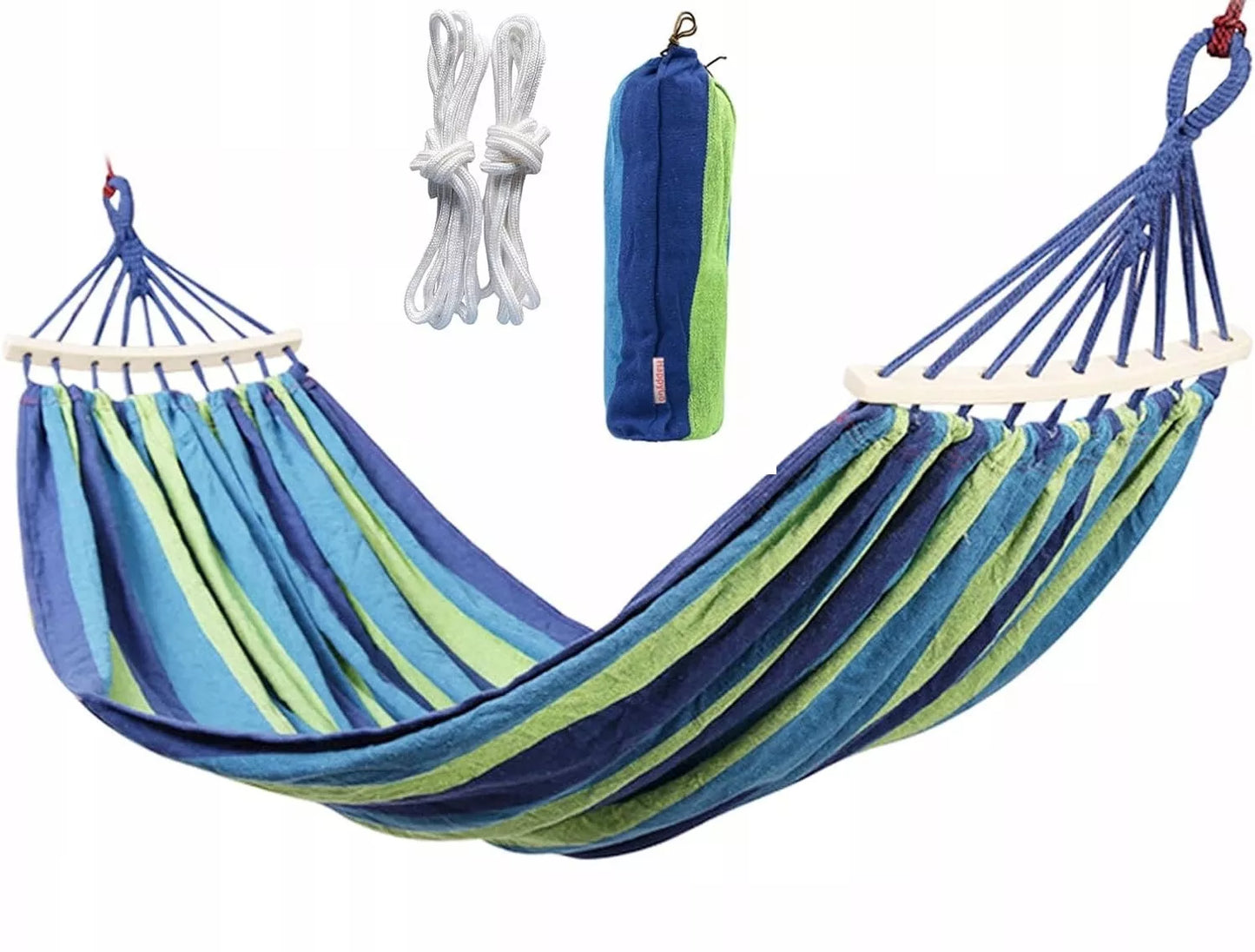 Sodo hamakas dvivietis XXL – su laikikliu, 200 kg talpa, 260×150 cm