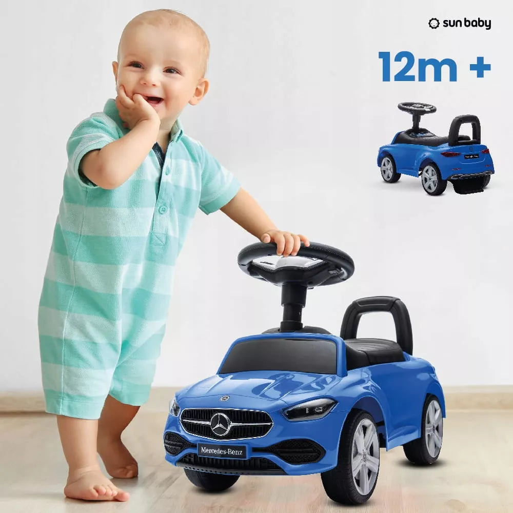 Vaikiškas stumdukas 4in1 berniukui Mercedes C-Class su skyreliu ir garsu, atlošas