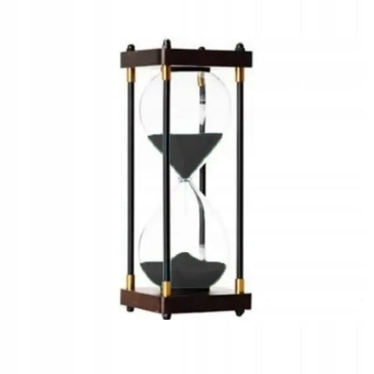 RETRO SMĖLIO LAIKRODIS STIKLINIS-MEDINIS DEKORACIJĄ 60 MINUČIŲ XXL 25x10cm JUODAS