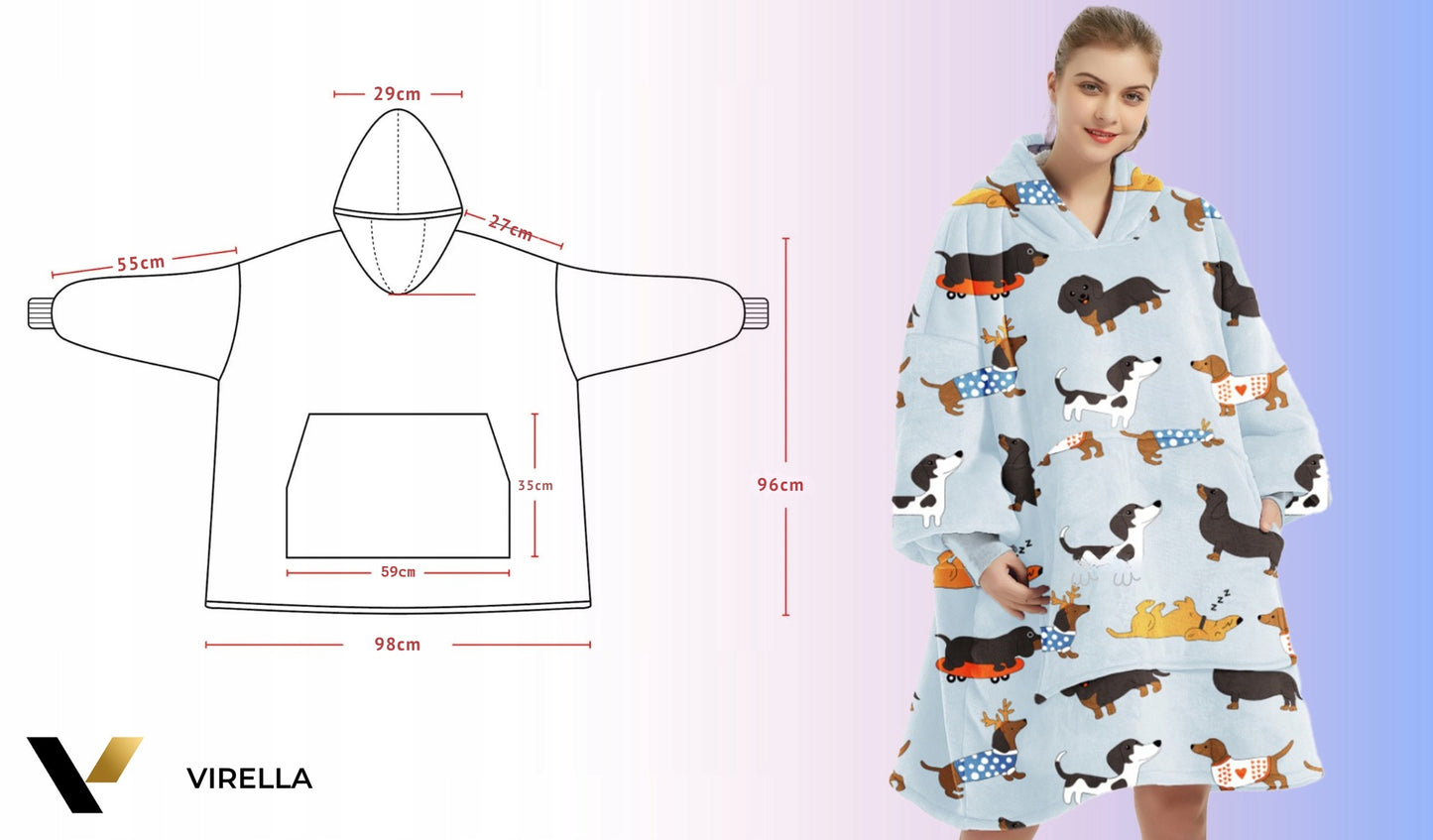 KOC Oversize storas pledinis džemperis su gobtuvu, šuniukai, kailinis, XXL + kojinės