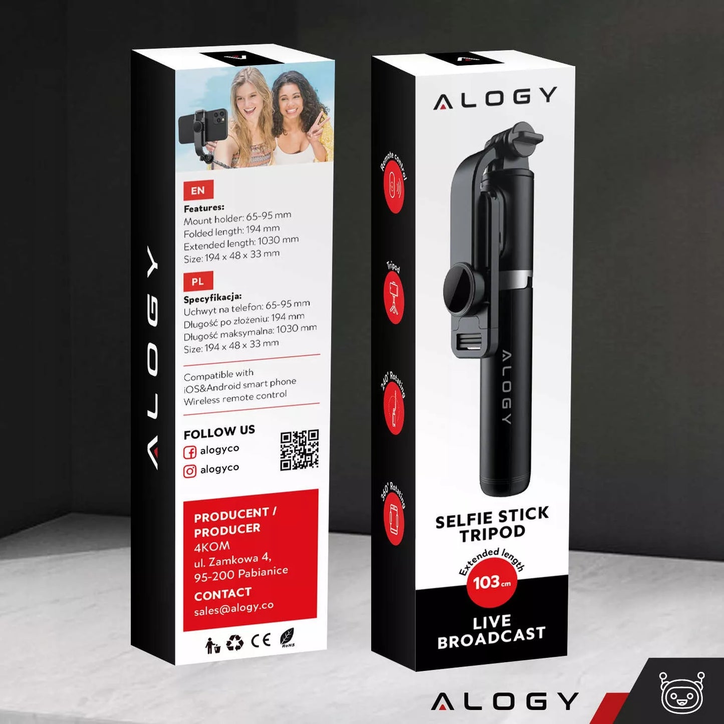 Asmenukių lazdelė, stovas, trikojis, teleskopinis, 360 nuotraukoms + „Bluetooth“ nuotolinio valdymo pultelis – Alogy