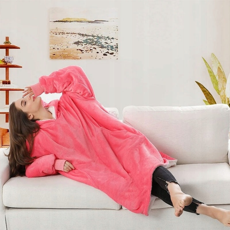 XXL Ilga 2in1 Šilta Stora Kailinė Oversize Megztinis-Pledas su Gobtuvu