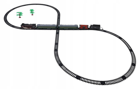 Retro traukinukas su šviesų, garso ir dūmų funkcija 216cm, lokomotyvas, vagonėliai