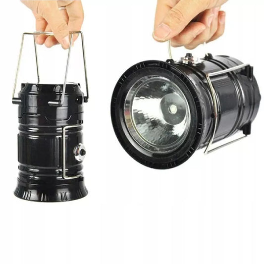 AKUMULIATORINĖ TURISTINĖ LEMPA KEMPINGUI SAULĖS ENERGIJA VAROMA SUDĖJAMA LED LEMPUTĖ POWERBANK