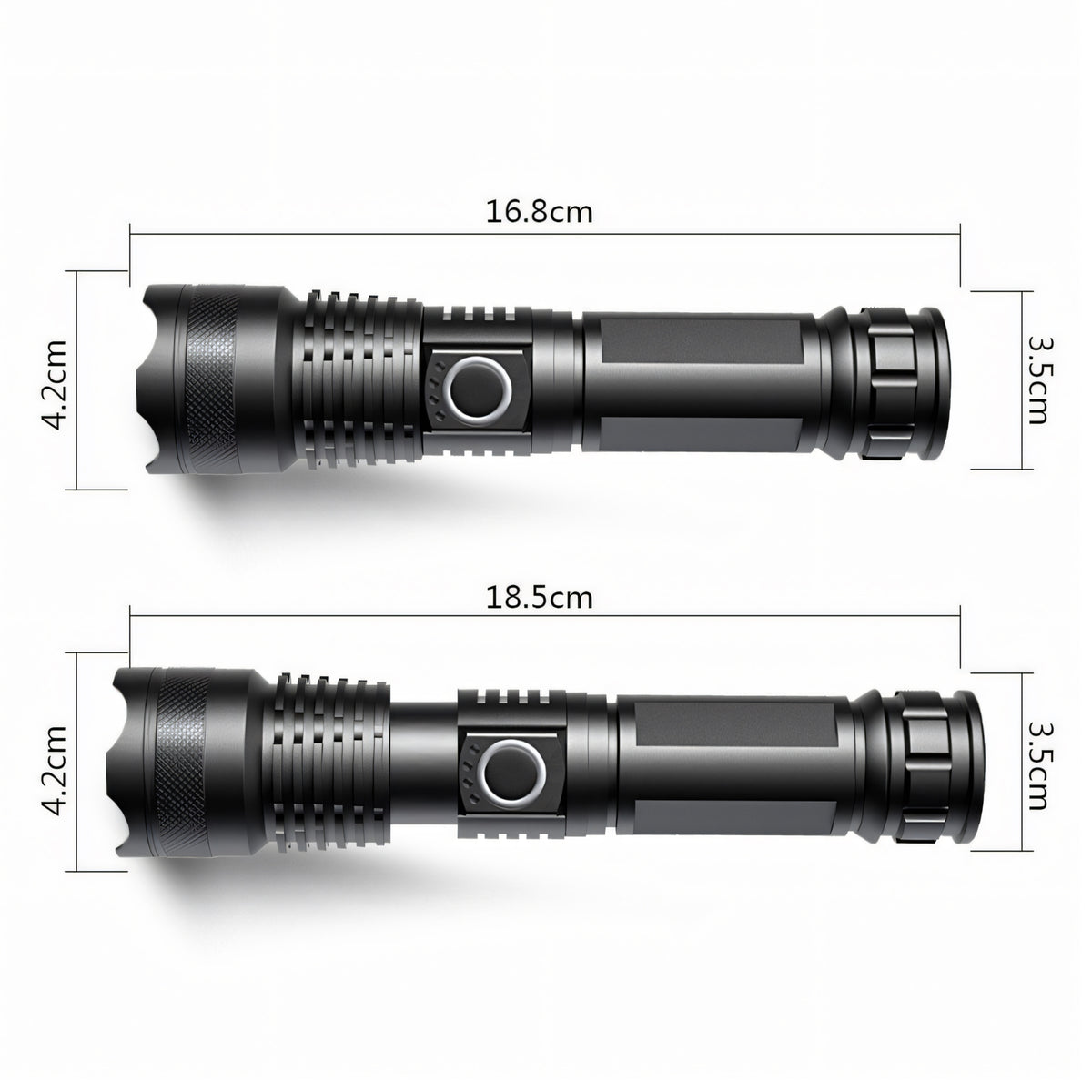 Taktinis Žibintuvėlis – Galingas LED, Akumuliatorinis, Atsparus Vandeniui, USB-C, 5 Švietimo Režimai