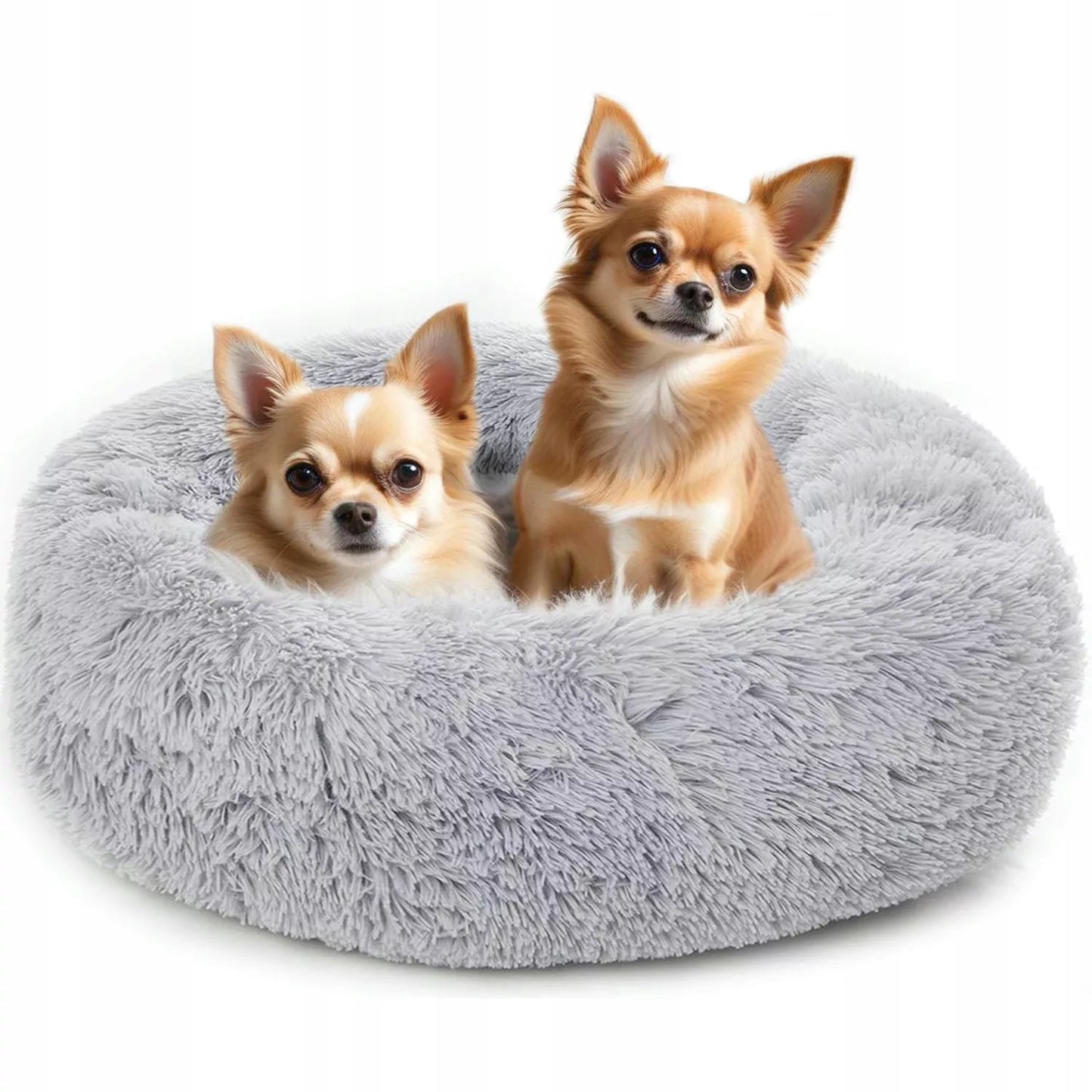Pliušinis guolis šuniui ar katei – apvali lova su pagalve, 60 cm
