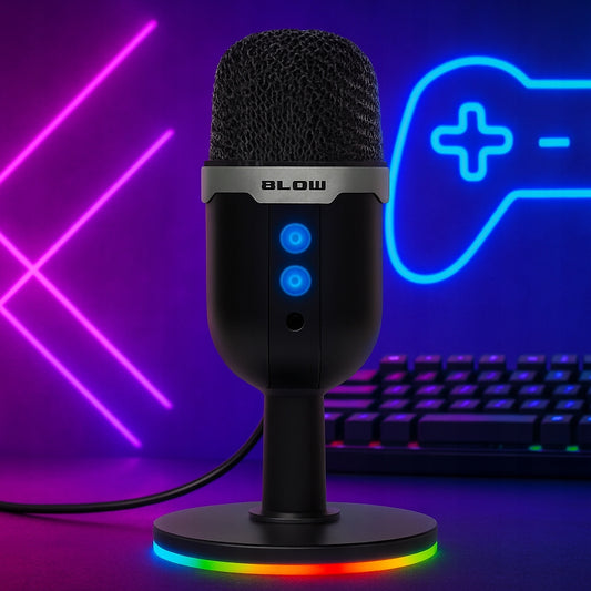 Kondensatorinis mikrofonas kompiuteriui, žaidimų, studijinis, karaoke, USB, LED RGB