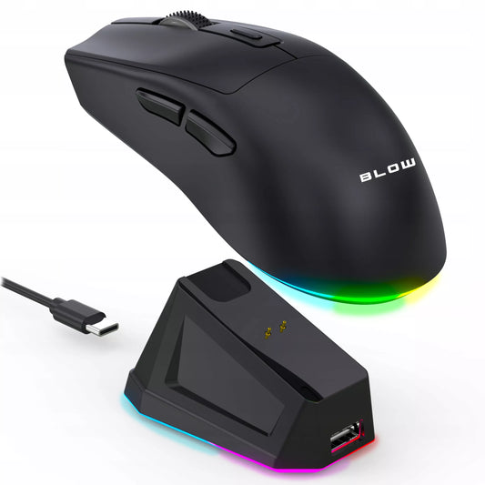 Juoda optinė žaidimų pelė su įkrovimo stotele, PC, USB, Bluetooth 2.4GHz