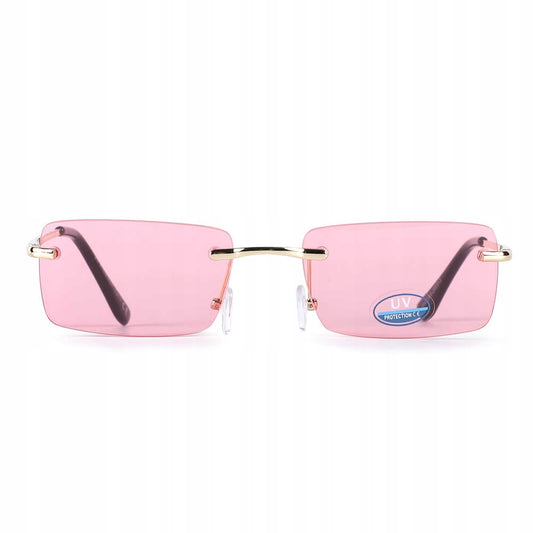 Rožiniai saulės akiniai be rėmelio, stačiakampiai + dėklas