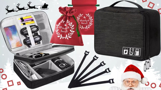 Keliautojo dėžutė kabeliams ir įkrovikliams su 5 lipdukais