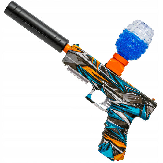 ELEKTRINIS AUTOMATINIS GELIO KULKŲ PISTOLETAS SU DĖŽUTE SAUGUS