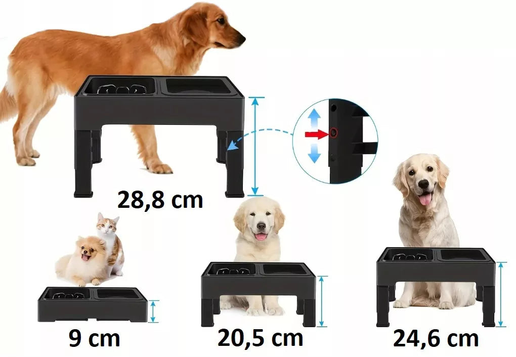 Reguliuojamo aukščio dvigubas šunų dubenėlis