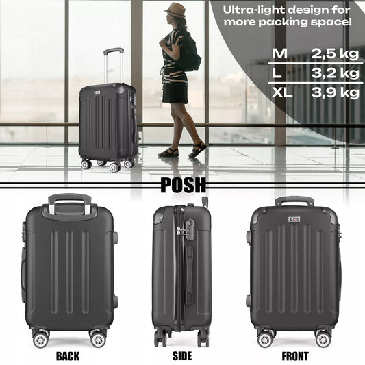 POSH ABS kelioninis lagaminas, kietas, 75L kabininis (juodas L)