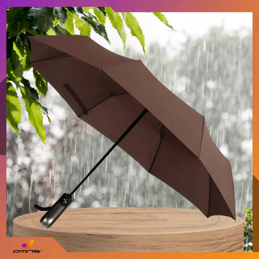 Automatinis sulankstomas skėtis vyrams ir moterims, automat. XL dydis su dėklu, rudas