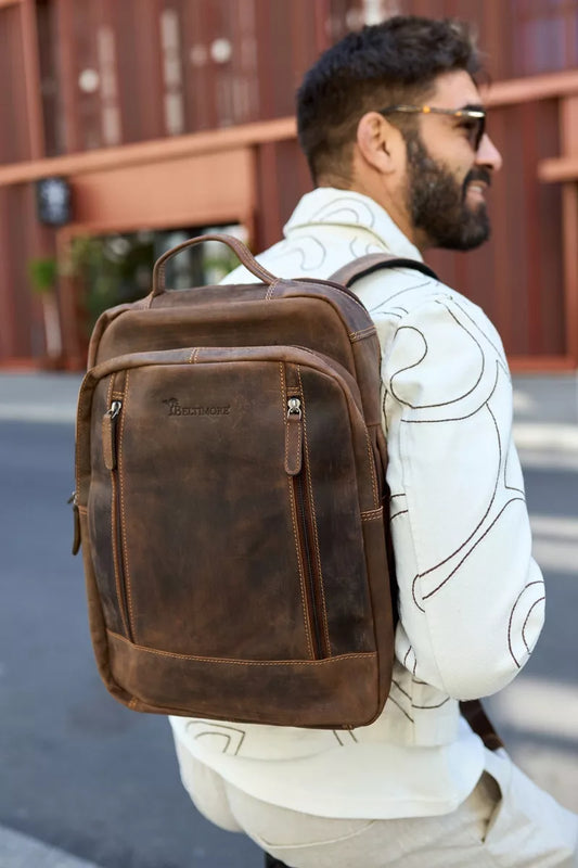 Odinamos od 15,6 colių verslo odinės kuprinės, didelės A4 talpos, rudos spalvos