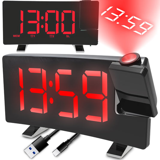 Radijo žadintuvas su projektoriumi, juodas, USB, garsus žadintuvas, LED ekranas