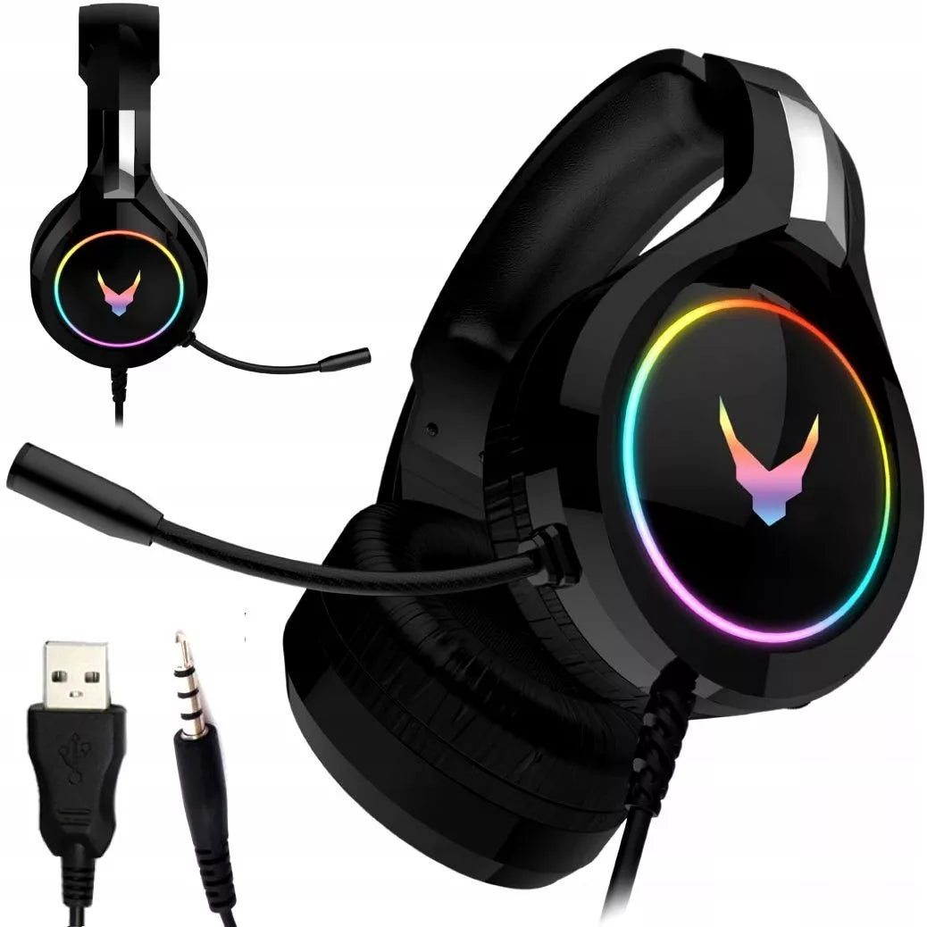 AUSINĖS SU MIKROFONU NEŠIOJAMAM KOMPIUTERIUI, XBOX, PS4 KONSOLEMS, DIDELĖS, ŠVIEČIANČIOS, ŽAIDIMŲ