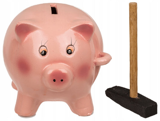 Keraminė kiaulytės taupyklė, SKALDIAMA su plaktuku - dovana vaikui