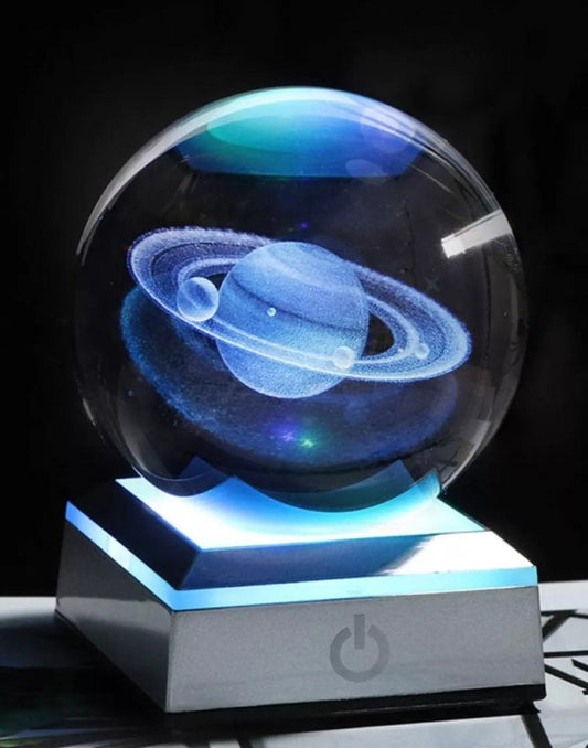 Stiklinis stalinis nakties LED lempučių kamuolys – 3D Saturnas, dekoratyvinis, dovana