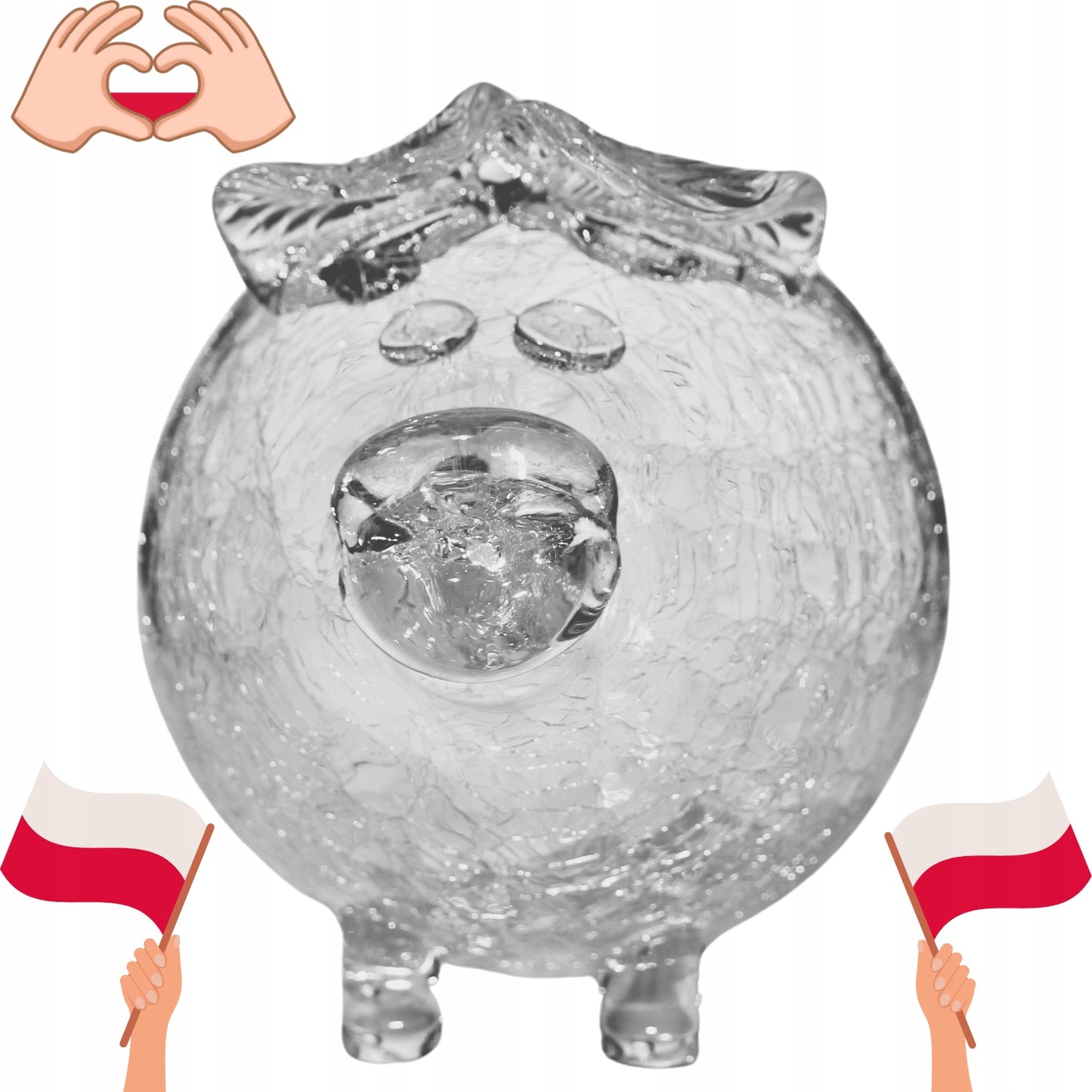 Stiklinė kiaulytės taupyklė seifas, rankų darbo "KRAKLA PRODUKCJA", 16 cm XXL