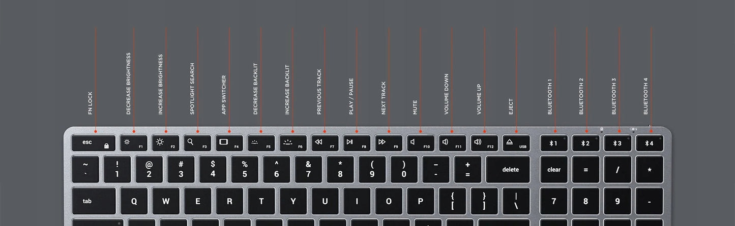 Satechi Slim X2 Belaidė Bluetooth klaviatūra su pašvietimu Pilka