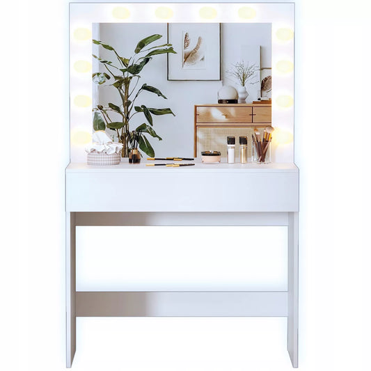 Kosmetinis staliukas su LED apšvietimu ir veidrodžiu makiažui + stalčius