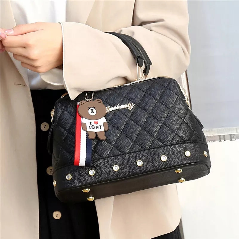 Moteriška odinė lagaminėlio formos rankinė ant peties, eko oda