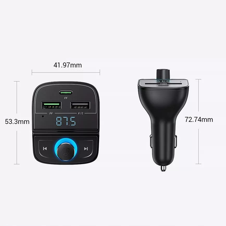 FM MP3 siųstuvas automobiliui, įkroviklis 3xUSB juodas