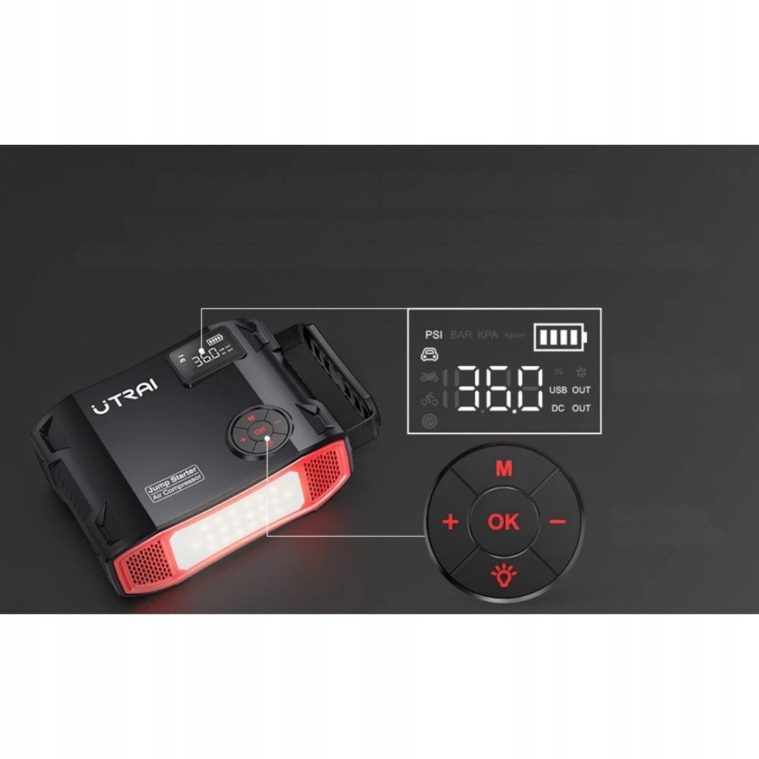 UTRAI JS-5 AUTOMOBILIO UŽVEDIMO IR KROVIMO ĮRENGINYS 2000A–6000A POWERBANK 12V AKUMULIATORIAUS STIPRIKLIS